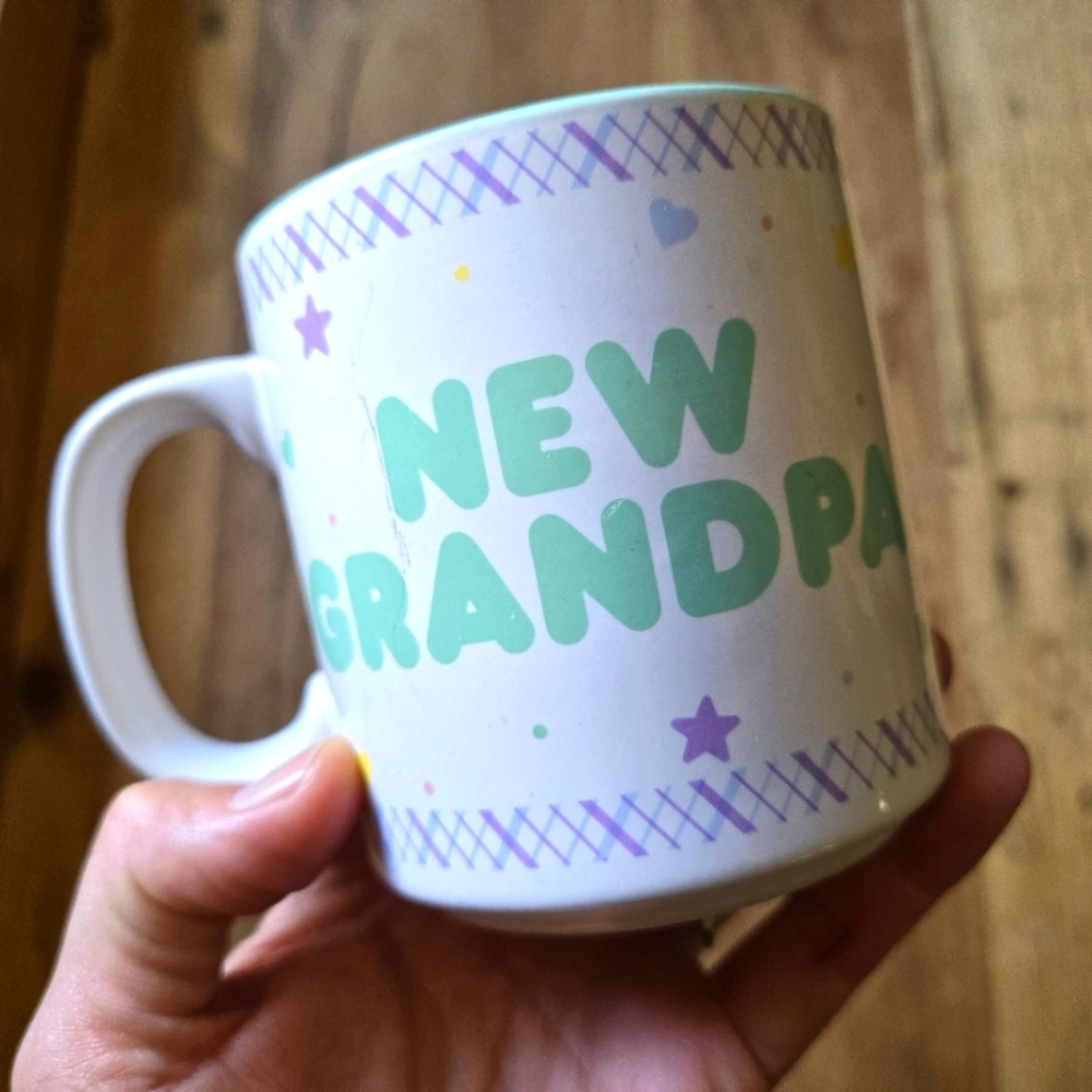 👶💙 Vintage “New Grandpa” Mug | White & Teal Ceramic Gift Cup 💙👶
